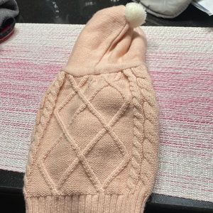 Size small dog/cat sweater with hood with Pom Pom pink